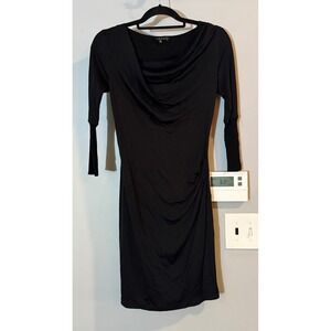 Theory Dress Womens P Draped‎ Cowl Neck 3/4 Sleeve Black Silk Viscose Blend